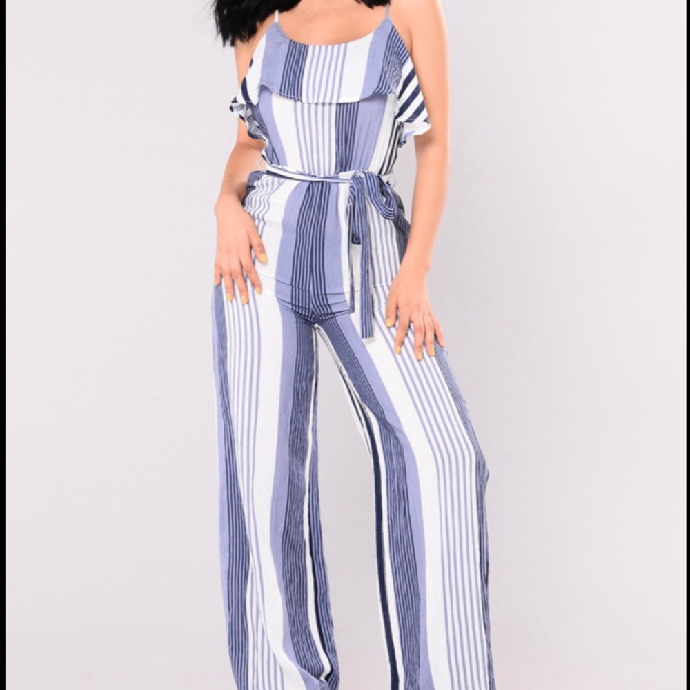Fashion Nova White and Navy Jumpsuit NWT